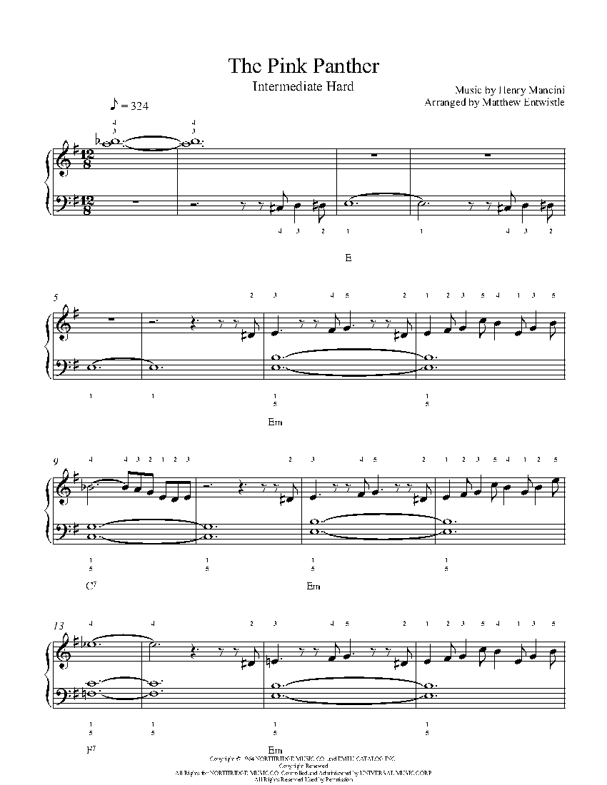 The Pink Panther By Henry Mancini Sheet Music Lesson Intermediate Level