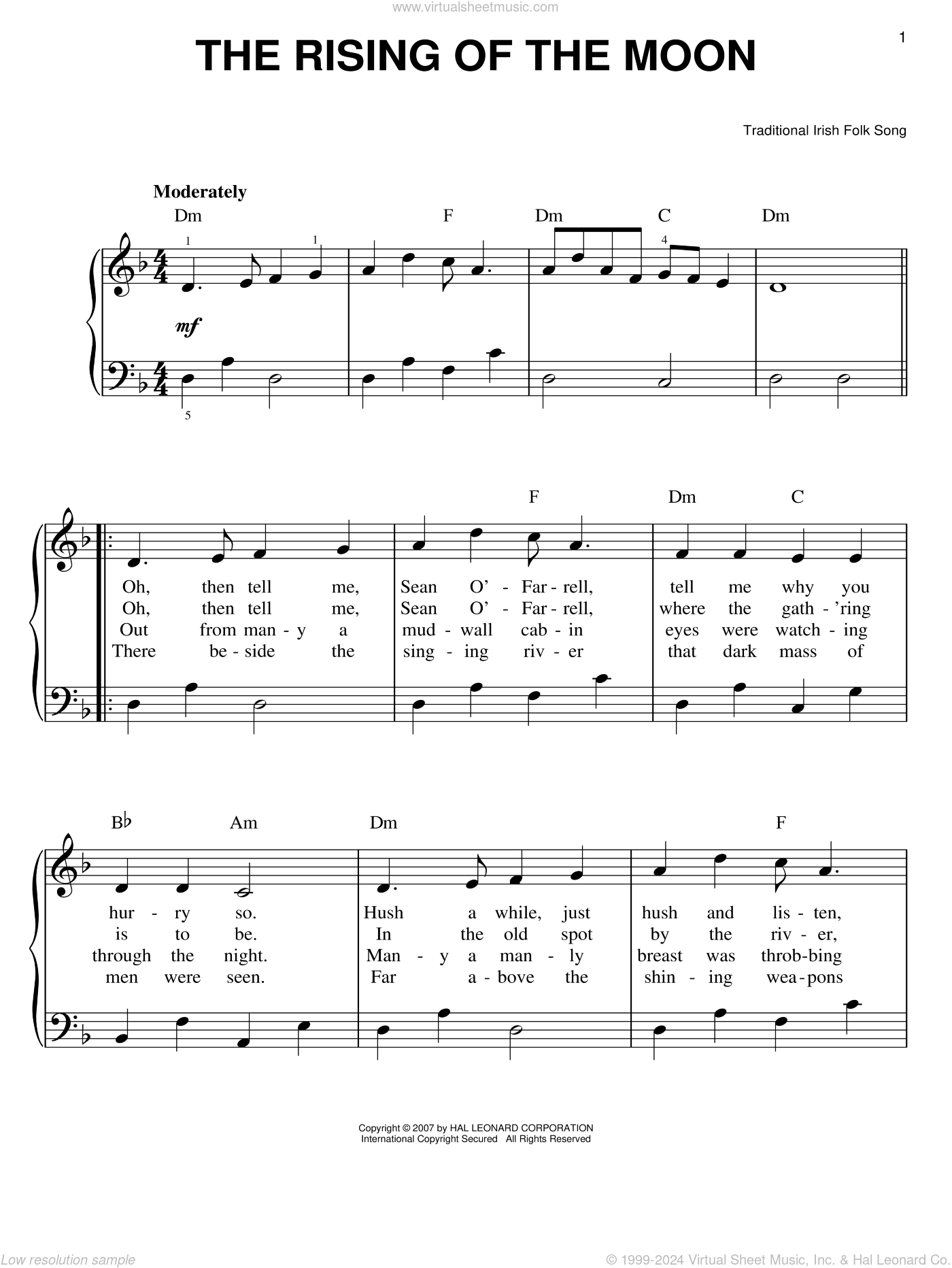 The Rising Of The Moon Sheet Music For Piano Solo PDF 