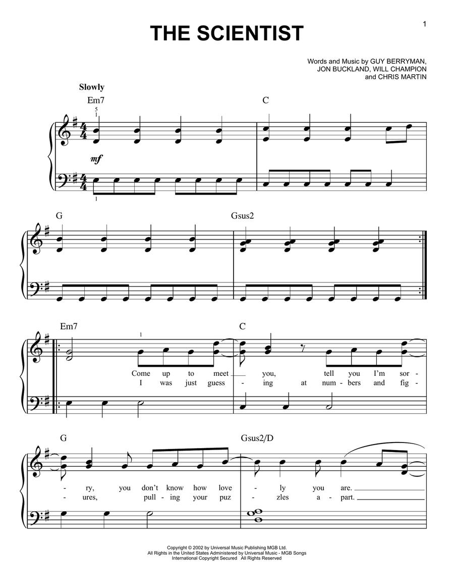 The Scientist By Coldplay Easy Piano Digital Sheet Music Sheet Music Plus