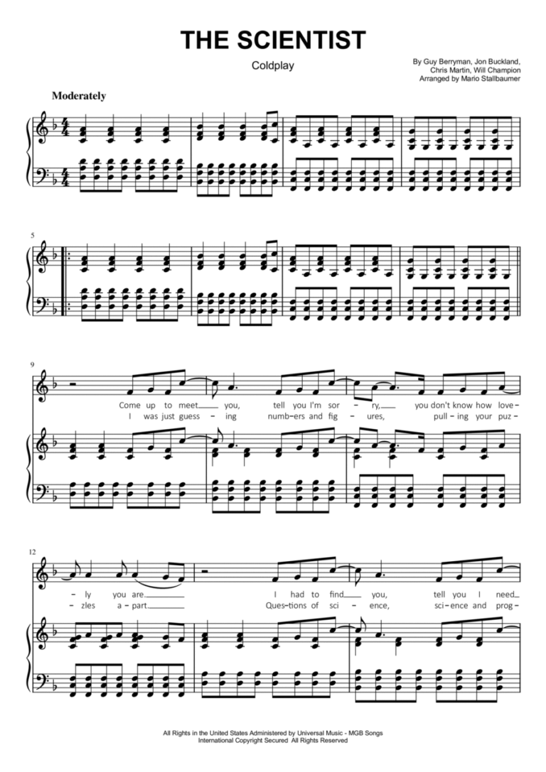 The Scientist By Coldplay Piano Voice Digital Sheet Music Sheet Music Plus