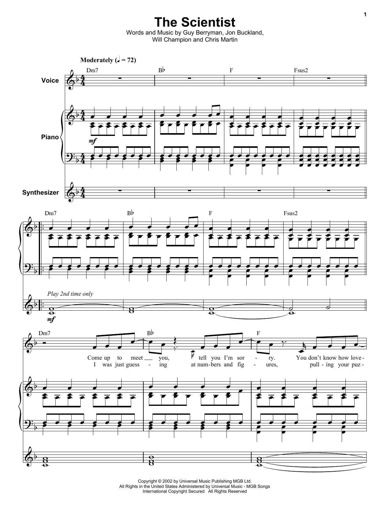 the scientist piano sheet music