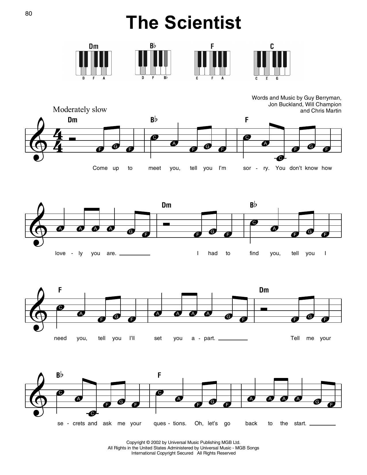 The Scientist By Coldplay Sheet Music For Super Easy Piano At Sheet Music Direct