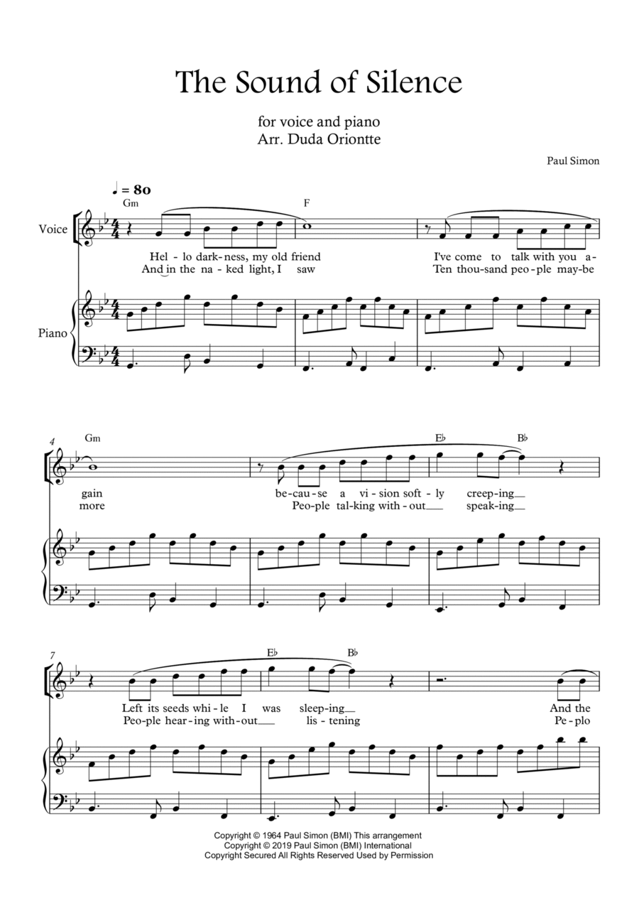 sound of silence piano sheet music