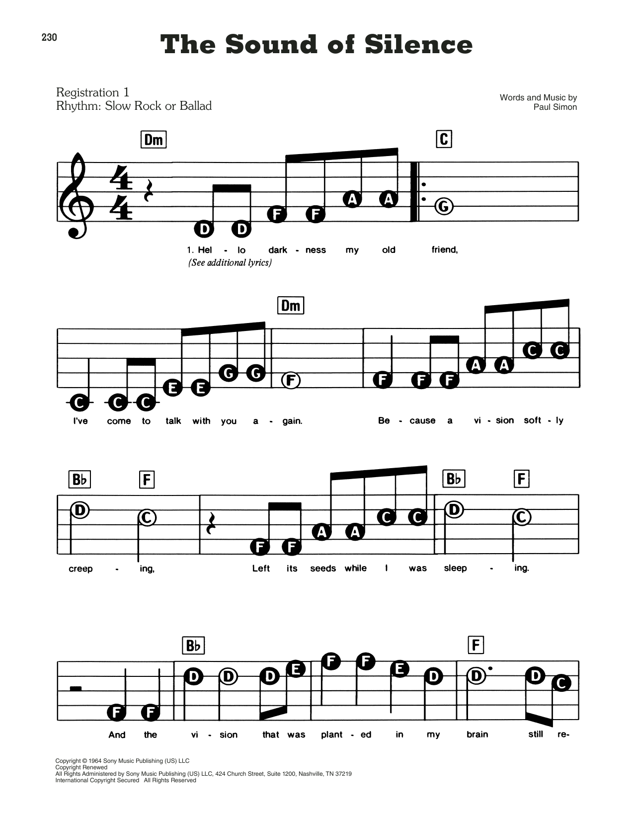 The Sound Of Silence By Simon Garfunkel Sheet Music For E Z Play Today At Sheet Music Direct