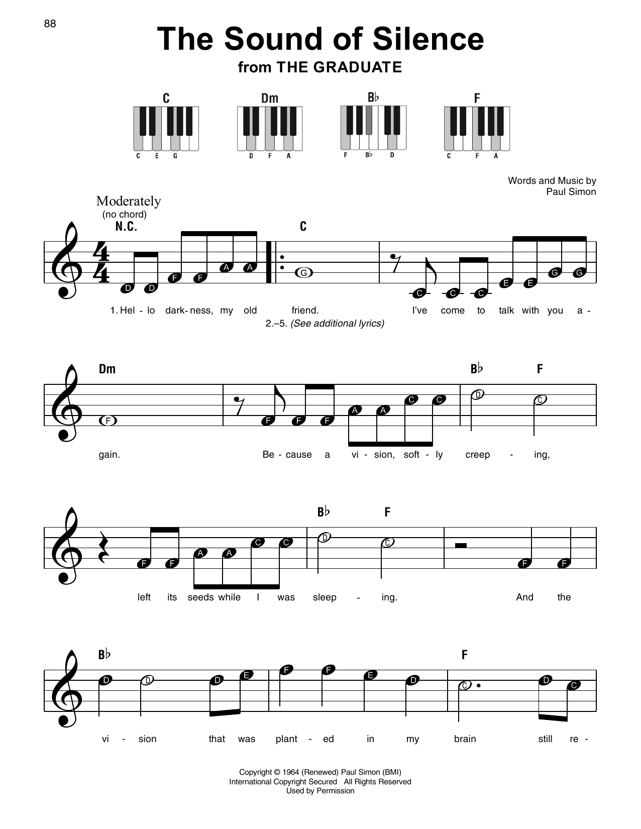 The Sound Of Silence By Simon Garfunkel Sheet Music For Super Easy Piano At Sheet Music Direct