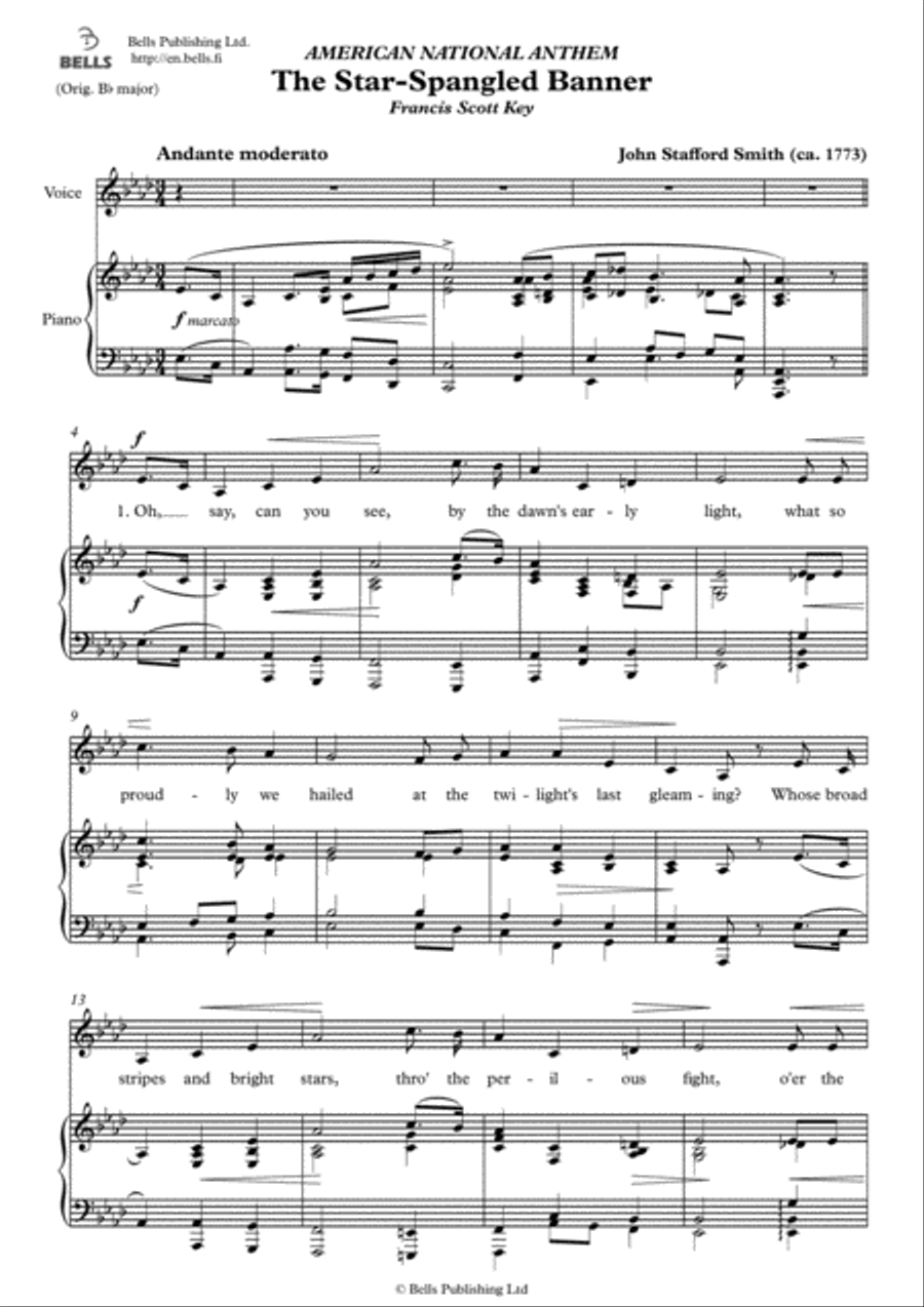 The Star Spangled Banner A flat Major Piano Accompaniment Voice Solo Digital Sheet Music Sheet Music Plus