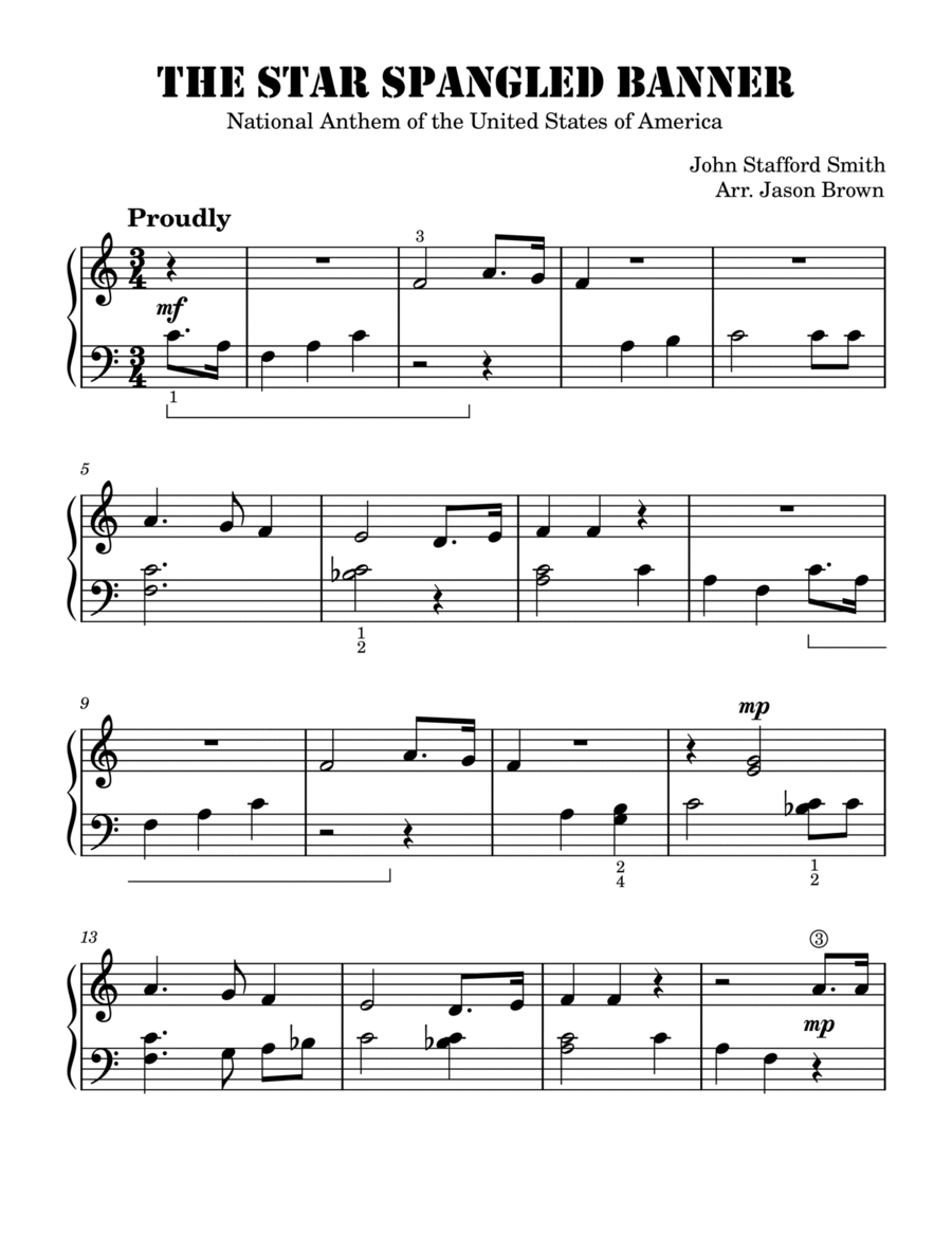 The Star Spangled Banner Easy Piano Level 2A Or 2B arr Jason Brown By John Stafford Smith Sheet Music For Easy Piano At Sheet Music Direct The Star Spangled Banner Easy Piano Level 2A Or 2B arr Jason Brown By John Stafford Smith Sheet Music For Easy Piano At Sheet Music Direct