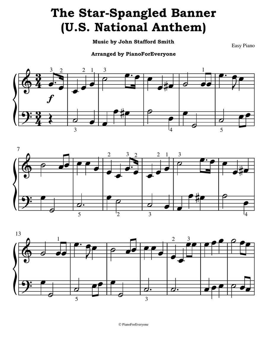 The Star Spangled Banner U S National Anthem Easy Piano By John Stafford Smith Easy Piano Piano Solo Digital Sheet Music Sheet Music Plus