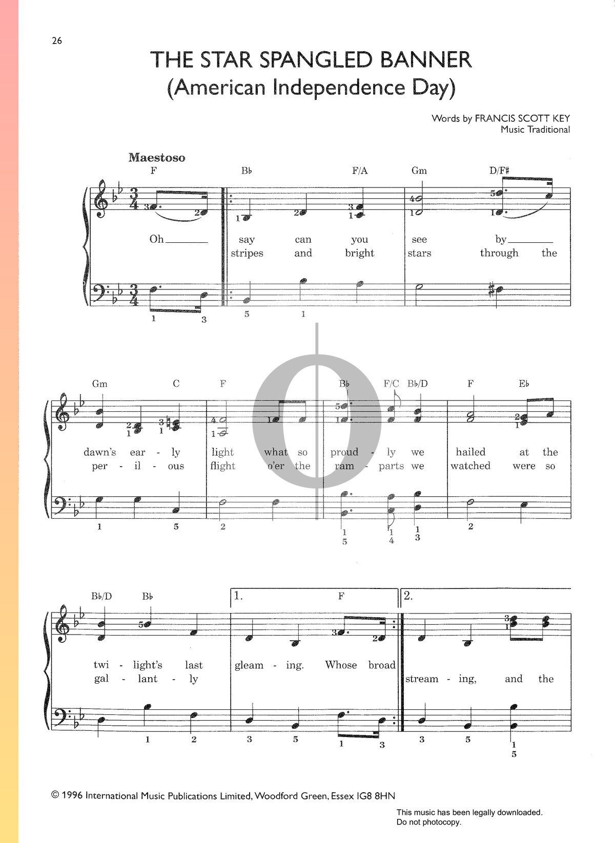 american national anthem piano sheet music