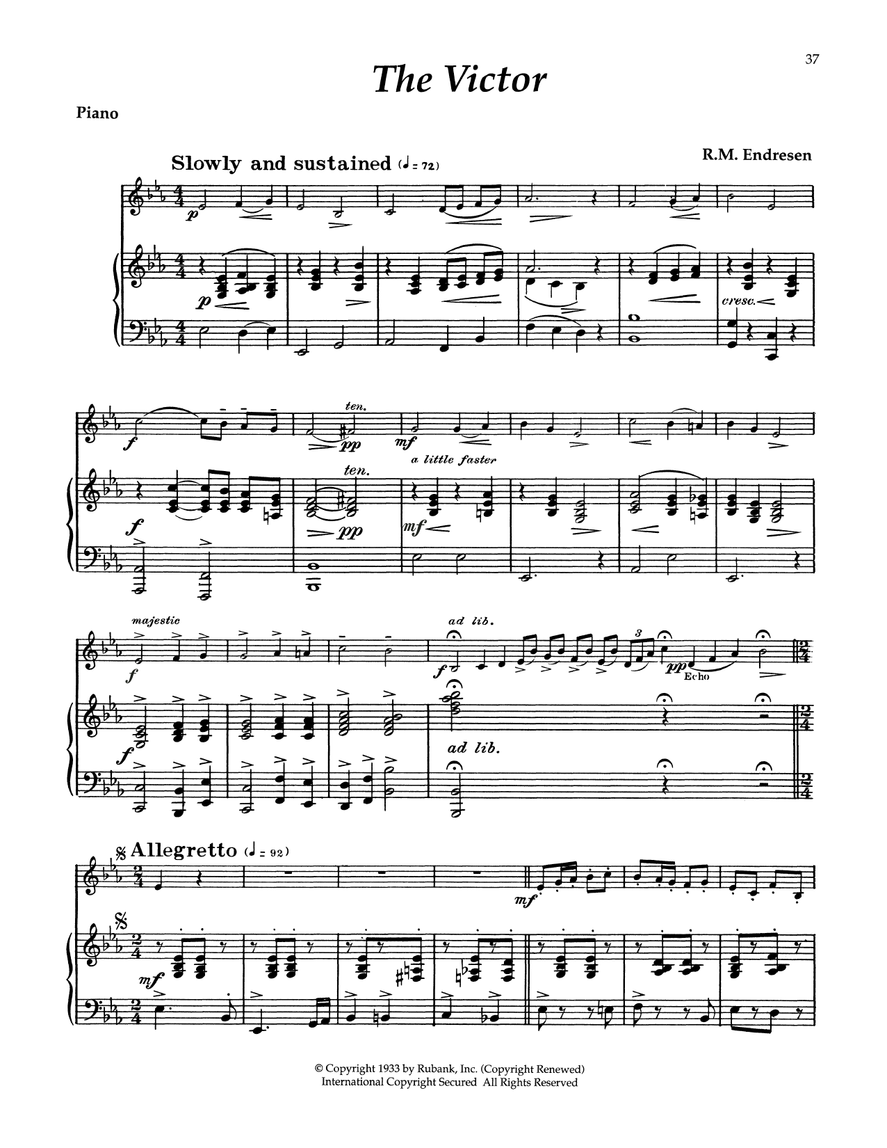 victor's piano solo sheet music