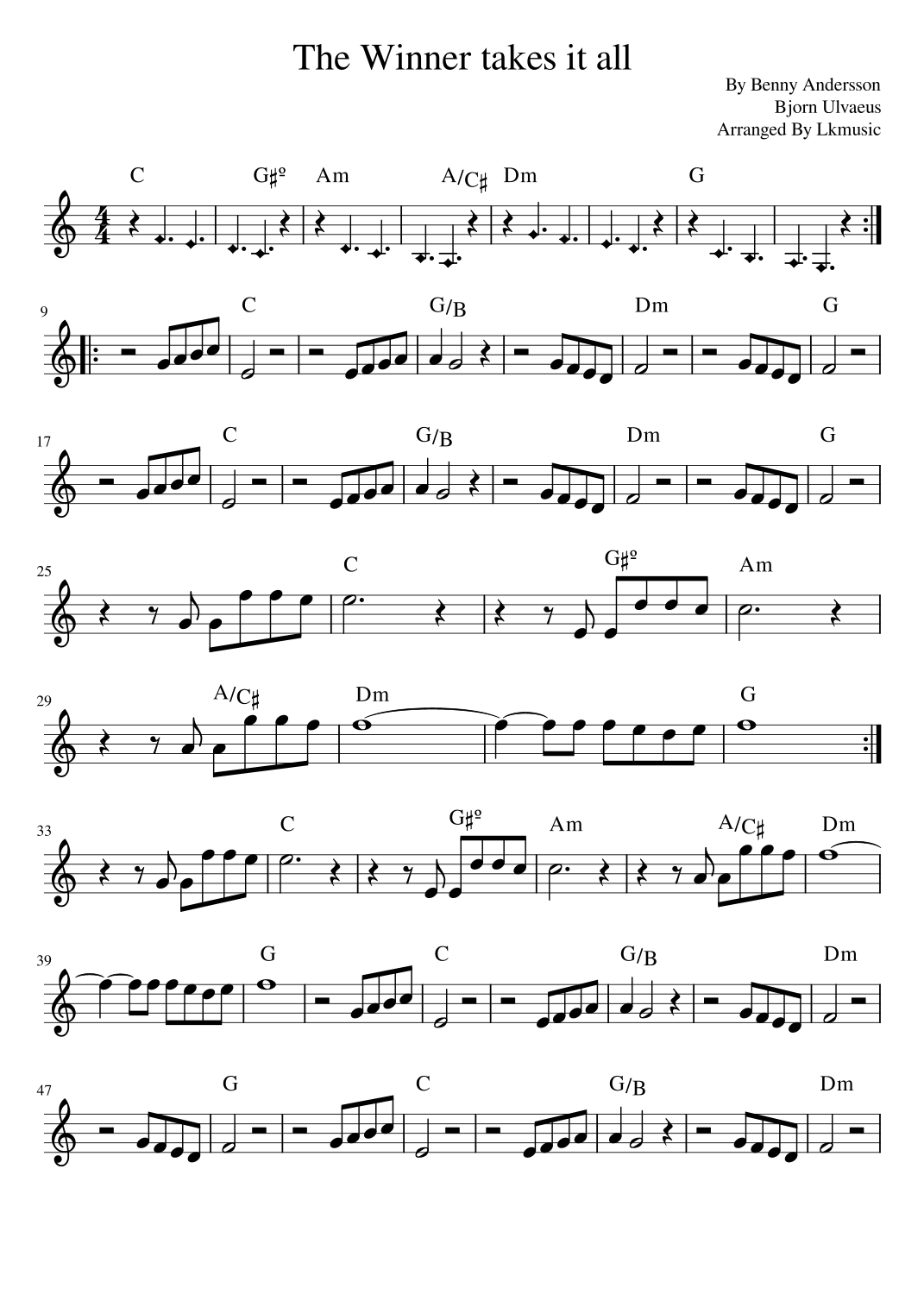 The Winner Takes It All arr Lkmusic By ABBA Sheet Music For Tenor Sax And Piano At Sheet Music Direct The Winner Takes It All arr Lkmusic By ABBA Sheet Music For Tenor Sax And Piano At Sheet Music Direct