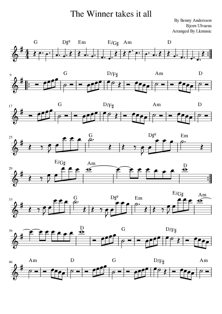 The Winner Takes It All By ABBA Flute Piano Digital Sheet Music Sheet Music Plus