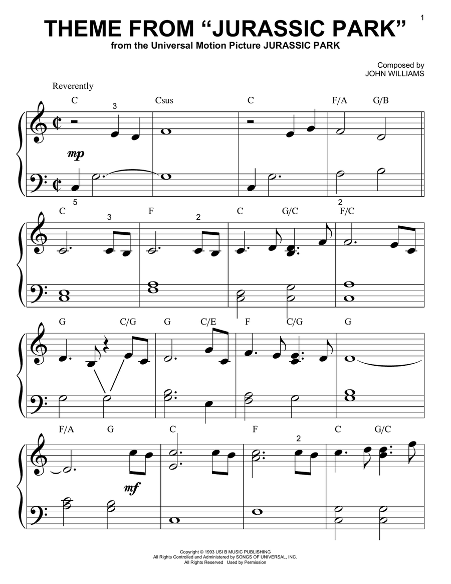 Theme From Jurassic Park By John Williams Easy Piano Digital Sheet Music Sheet Music Plus