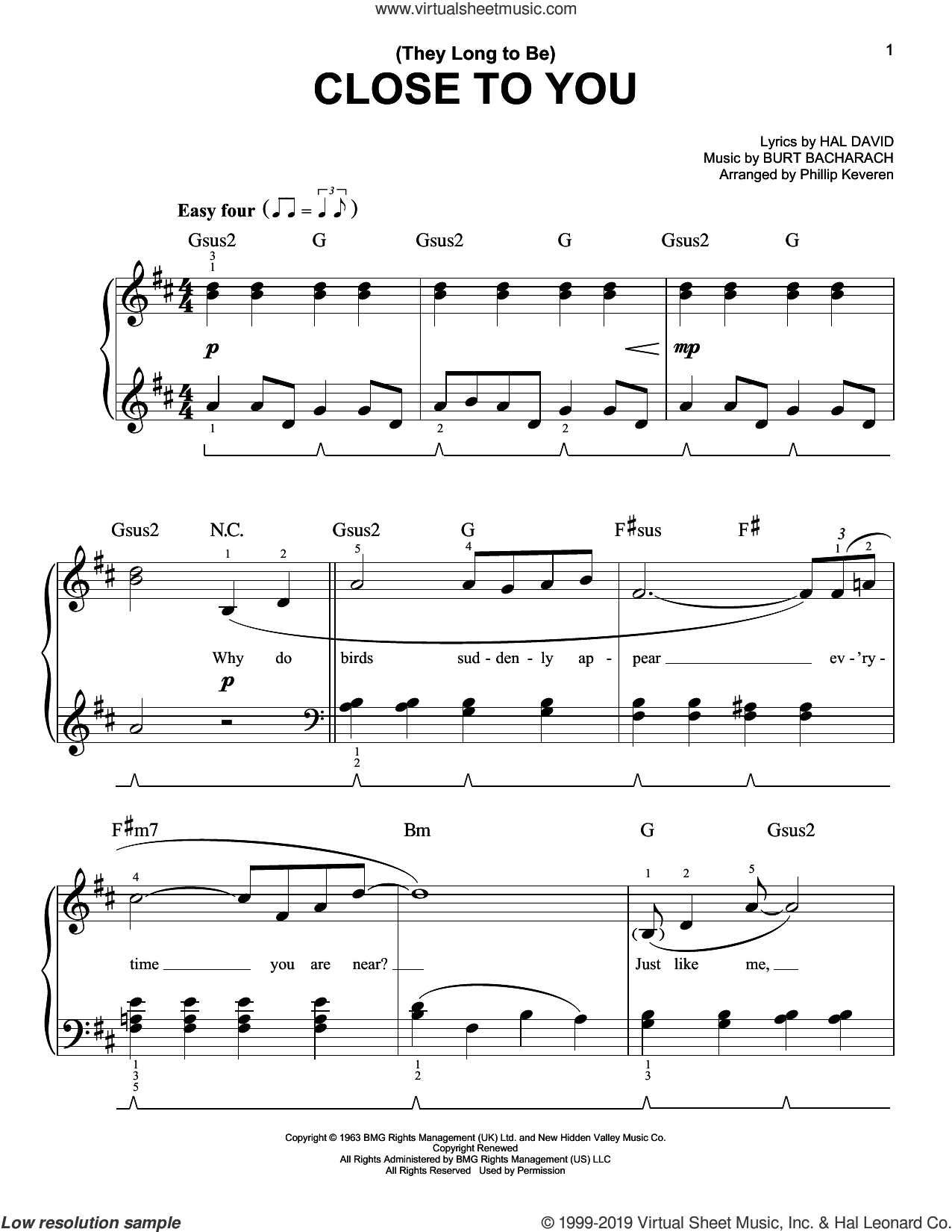 They Long To Be Close To You arr Phillip Keveren easy Sheet Music For Piano Solo They Long To Be Close To You arr Phillip Keveren easy Sheet Music For Piano Solo