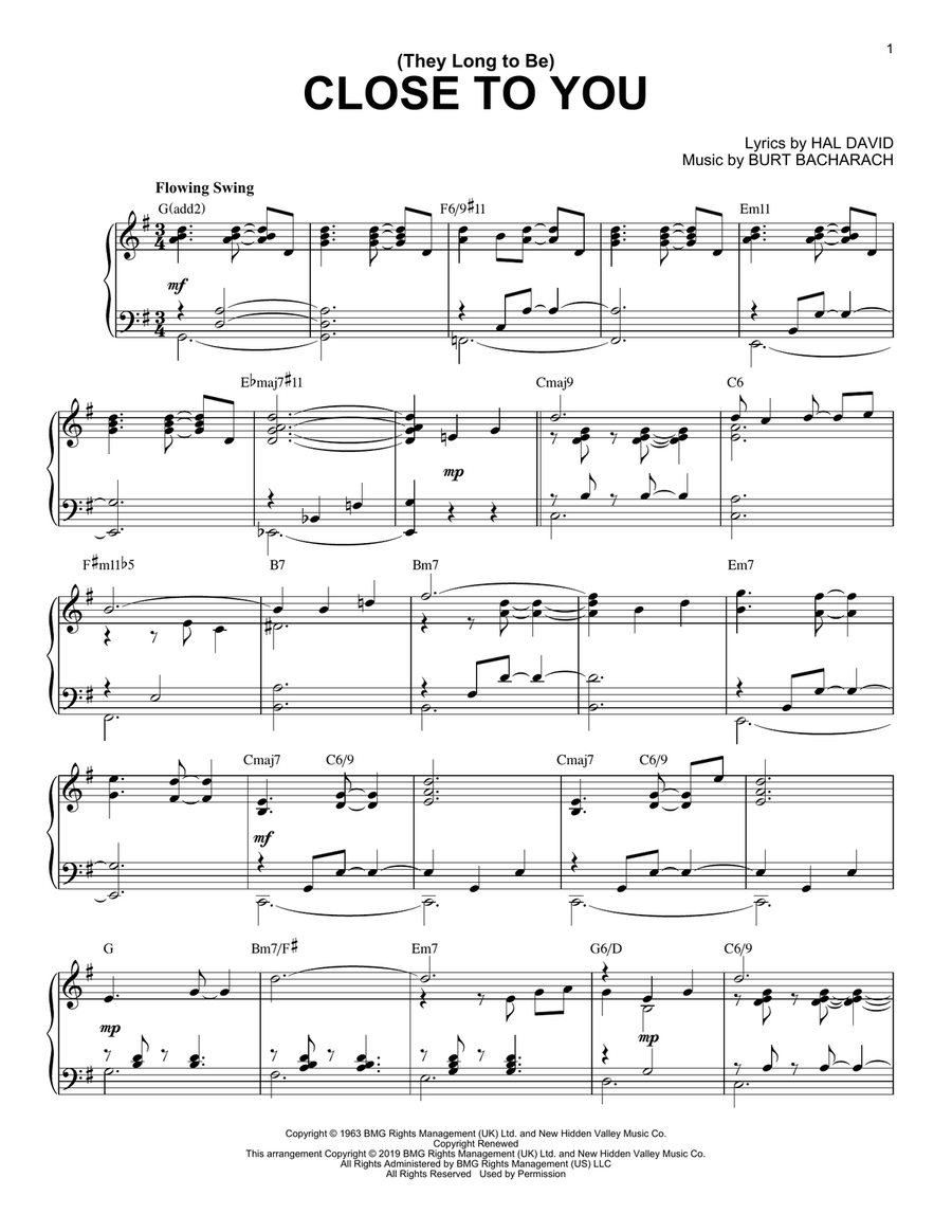 They Long To Be Close To You Jazz Version By The Carpenters Piano Solo Digital Sheet Music Sheet Music Plus They Long To Be Close To You Jazz Version By The Carpenters Piano Solo Digital Sheet Music Sheet Music Plus