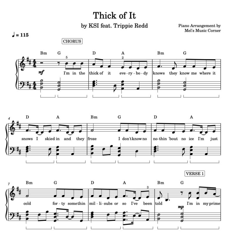 Thick Of It By KSI Feat Trippie Redd PIANO SHEET MUSIC MIDI Payhip