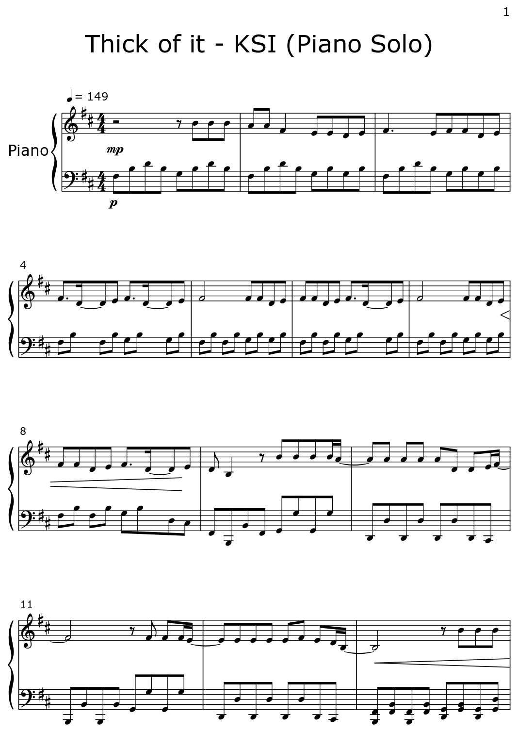 Thick Of It KSI Piano Solo Flat