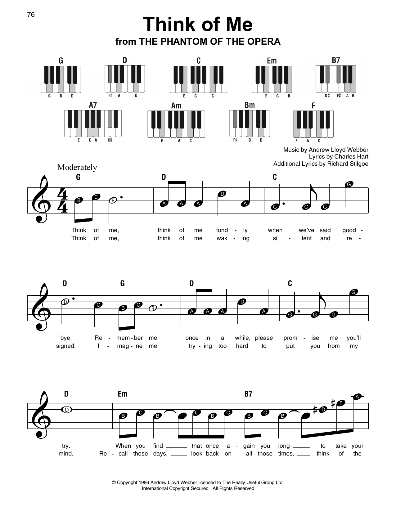 Think Of Me from The Phantom Of The Opera By Andrew Lloyd Webber Sheet Music For Super Easy Piano At Sheet Music Direct