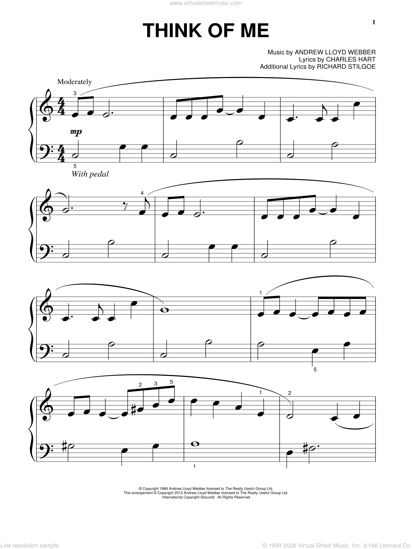 Think Of Me from The Phantom Of The Opera Sheet Music For Piano Solo