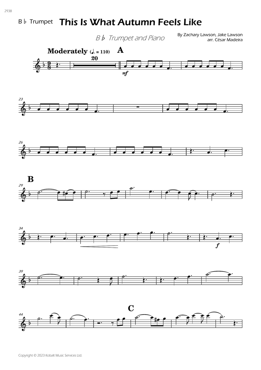 This Is What Autumn Feels Like By C sar Madeira Piano B Flat Trumpet Trumpet Solo Digital Sheet Music Sheet Music Plus