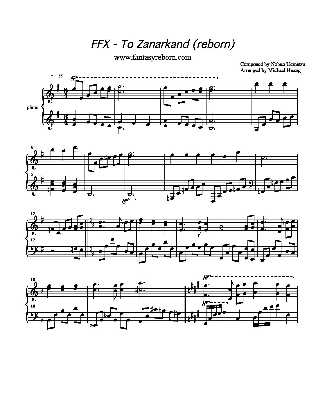 To Zanarkand From Final Fantasy X FR Score Store