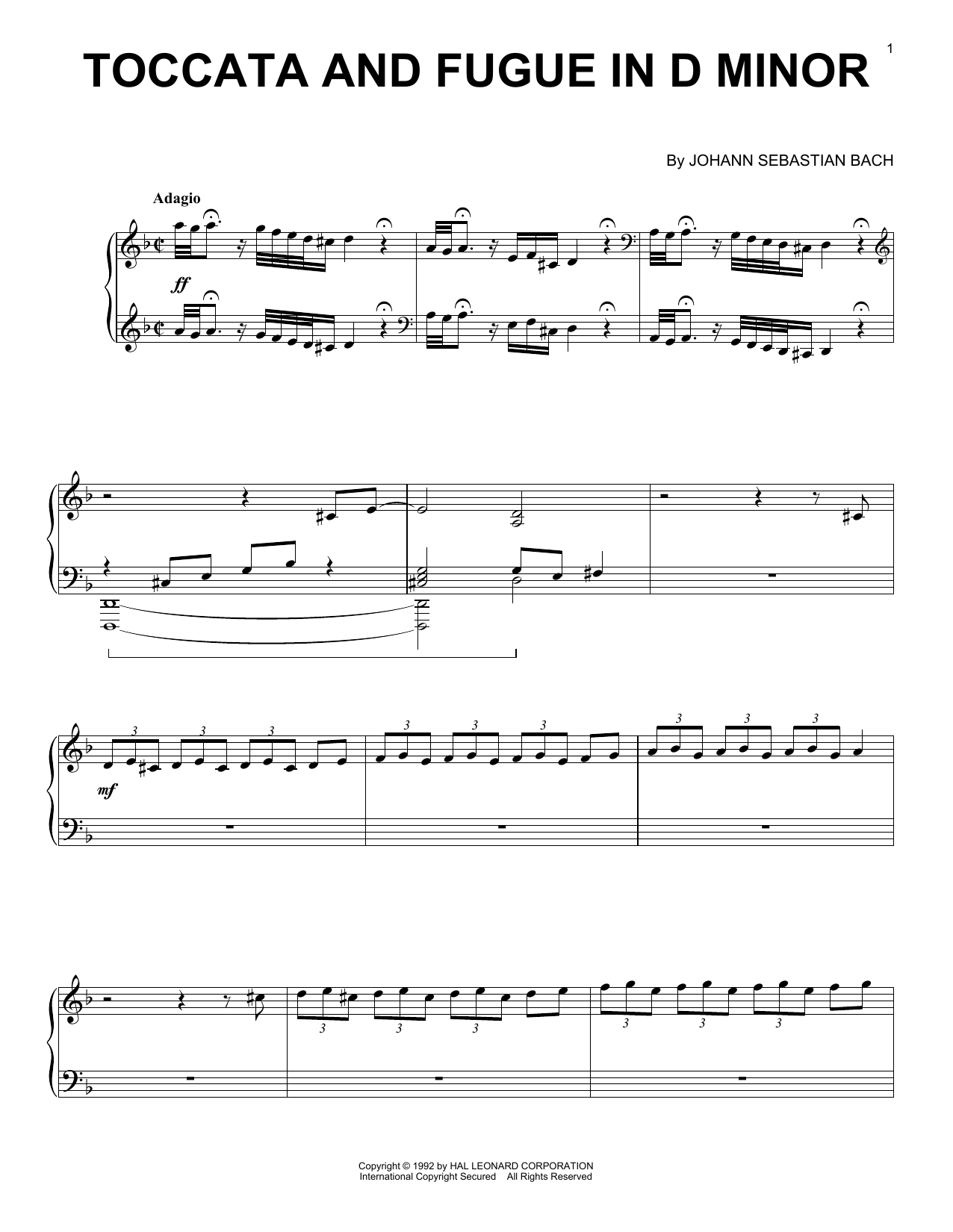 Toccata And Fugue In D Minor Sheet Music By Johann Sebastian Bach For Piano Keyboard Noteflight Toccata And Fugue In D Minor Sheet Music By Johann Sebastian Bach For Piano Keyboard Noteflight