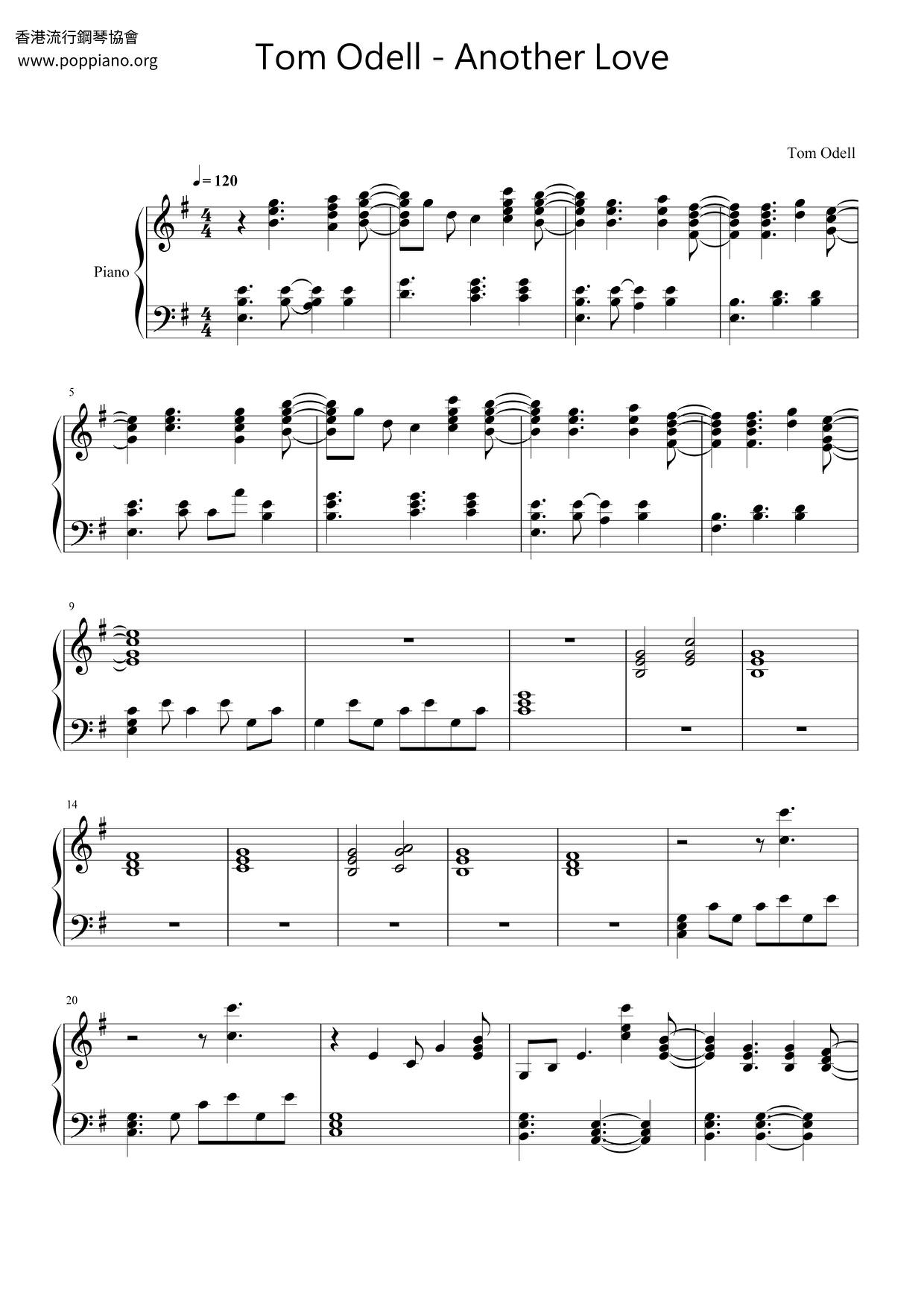  Tom Odell Another Love Sheet Music Pdf Free Score Download 