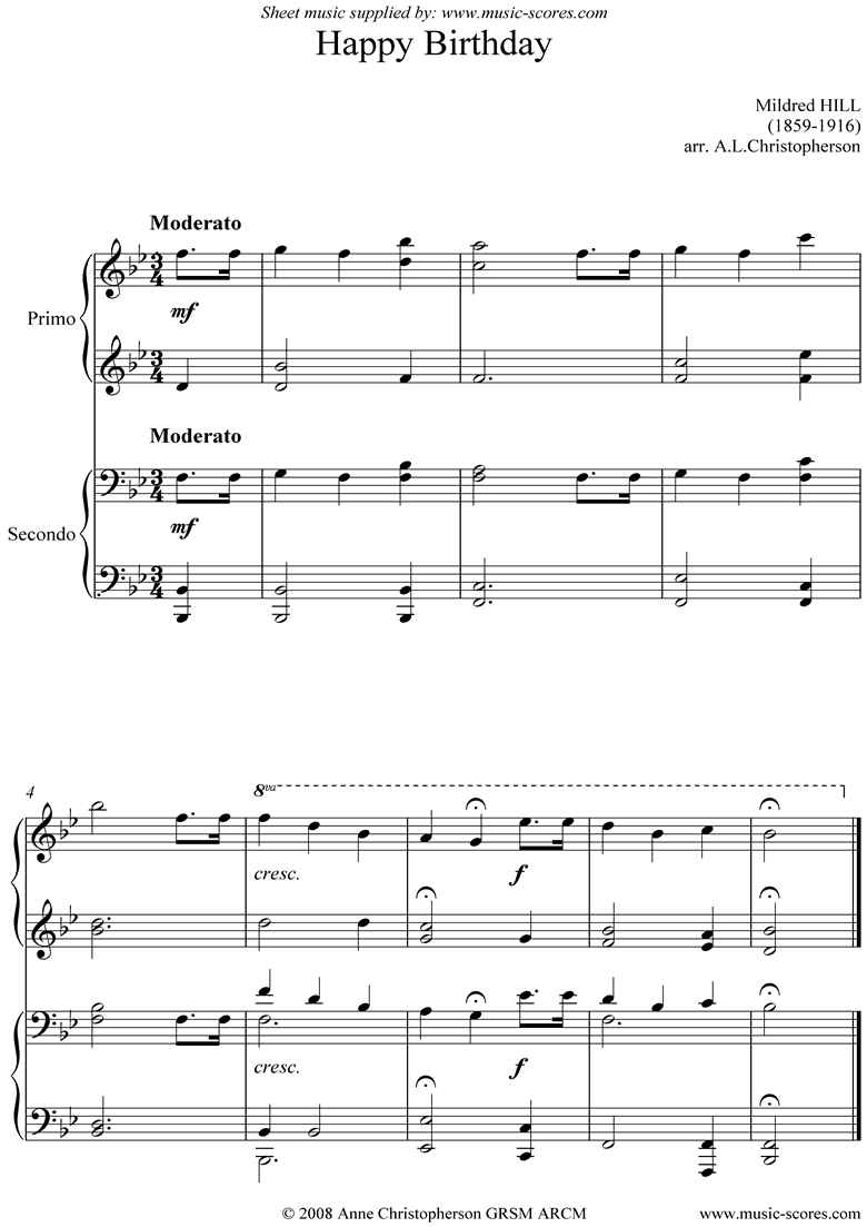 Traditional Happy Birthday Piano Duet Classical Sheet Music Traditional Happy Birthday Piano Duet Classical Sheet Music