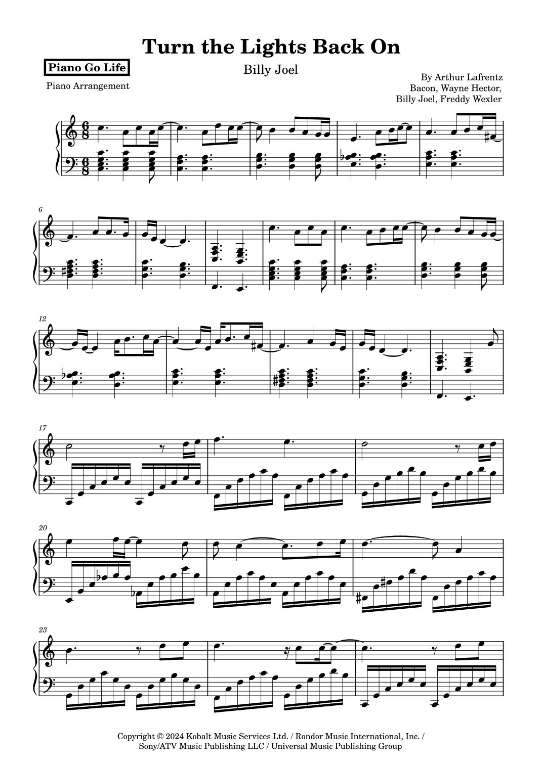 Turn The Lights Back On arr Piano Go Life By Billy Joel Sheet Music For Piano Solo At Sheet Music Direct
