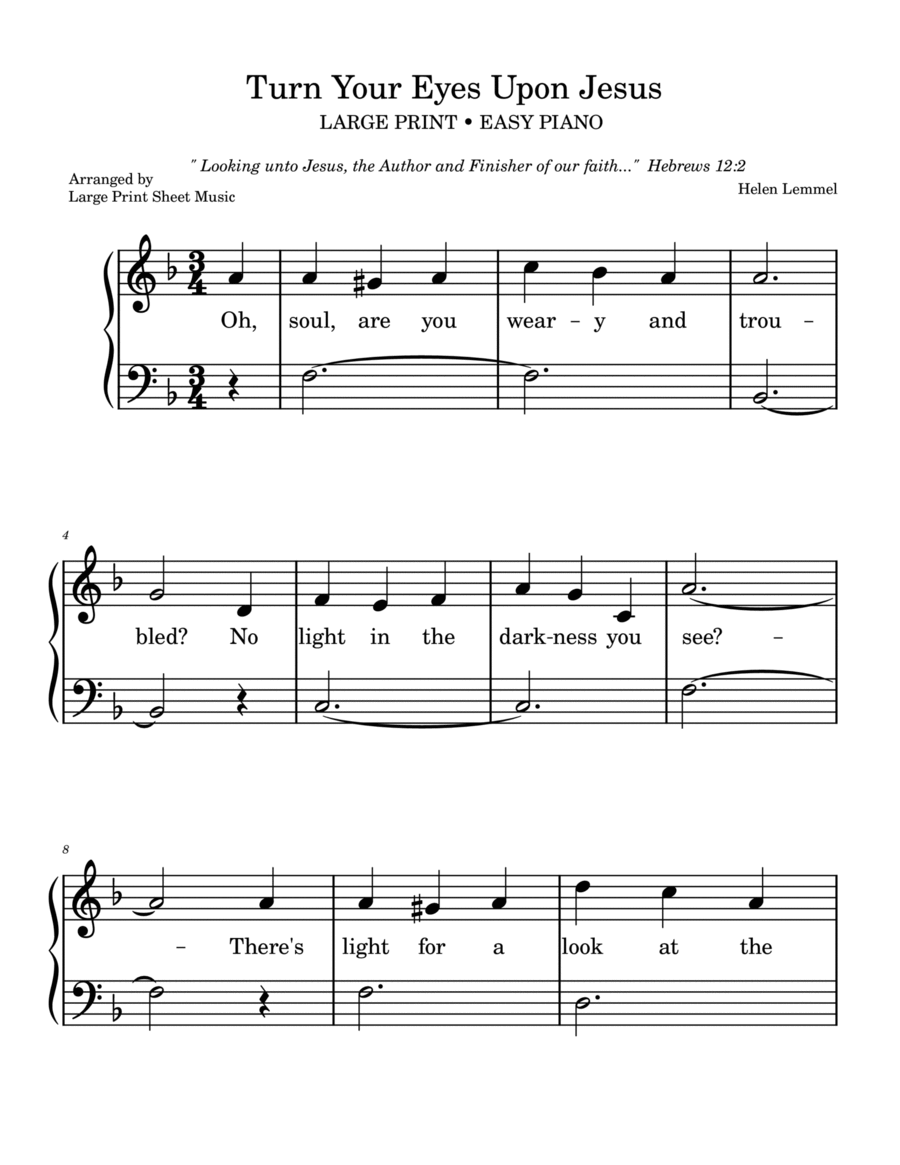 Turn Your Eyes Upon Jesus LARGE PRINT EASY PIANO HYMNS Easy Piano Digital Sheet Music Sheet Music Plus