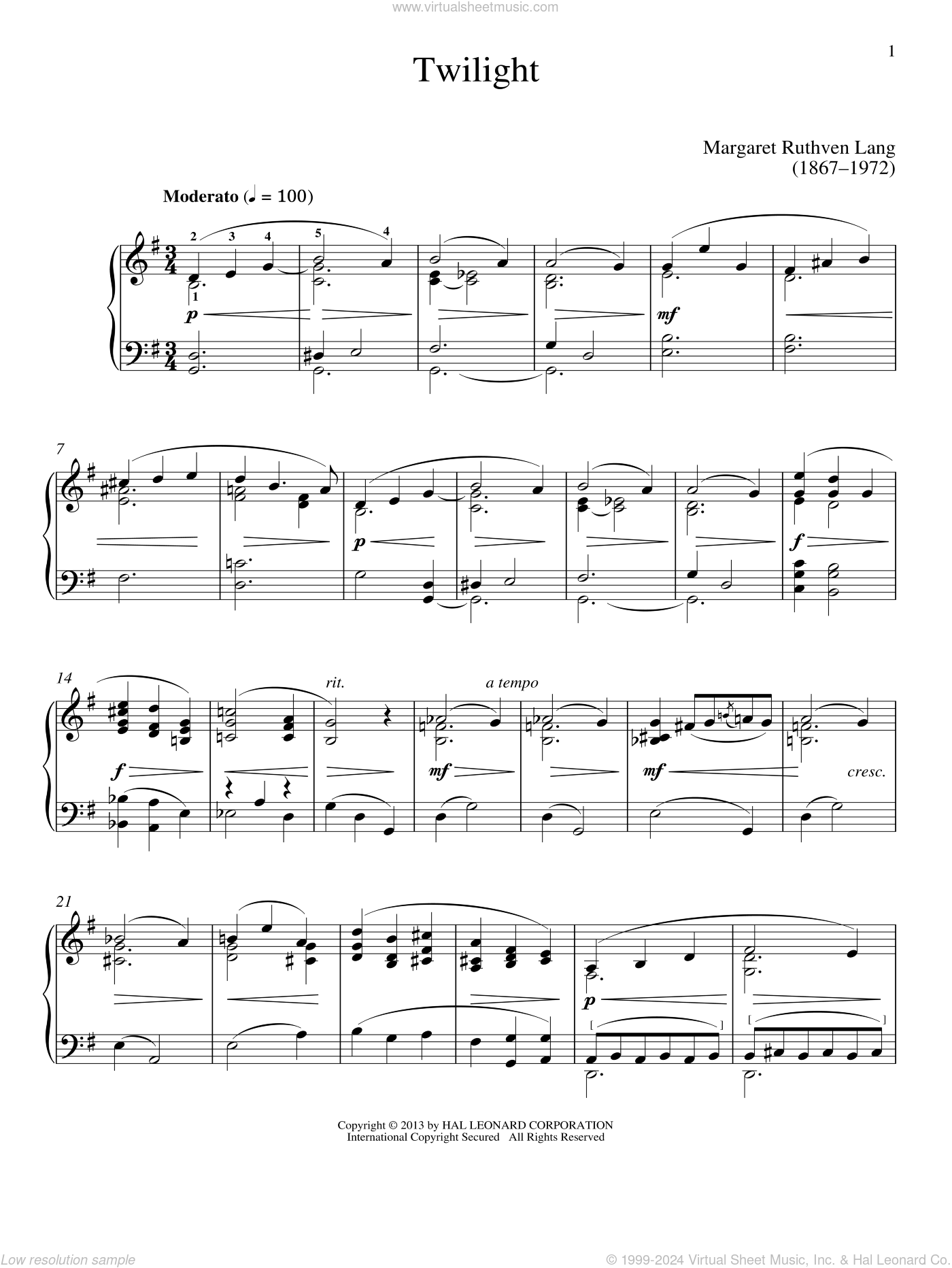 Twilight Sheet Music For Piano Solo PDF interactive 