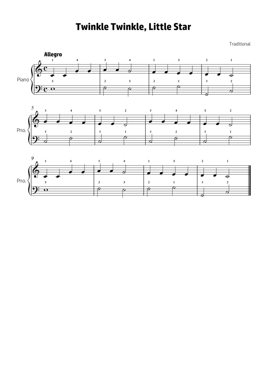 twinkle twinkle little star on piano sheet music twinkle twinkle little star on piano sheet music