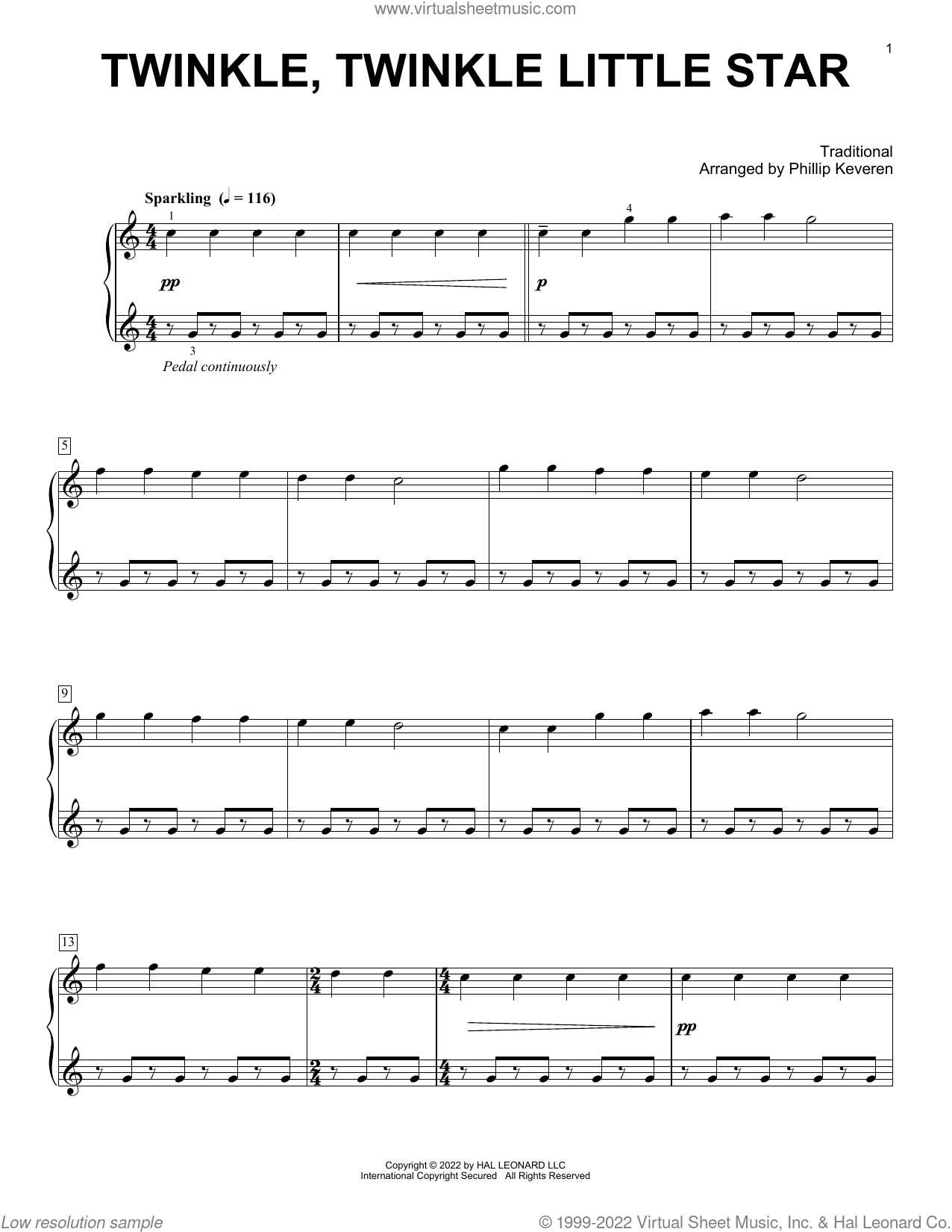 Twinkle Twinkle Little Star arr Phillip Keveren Sheet Music For Piano Solo