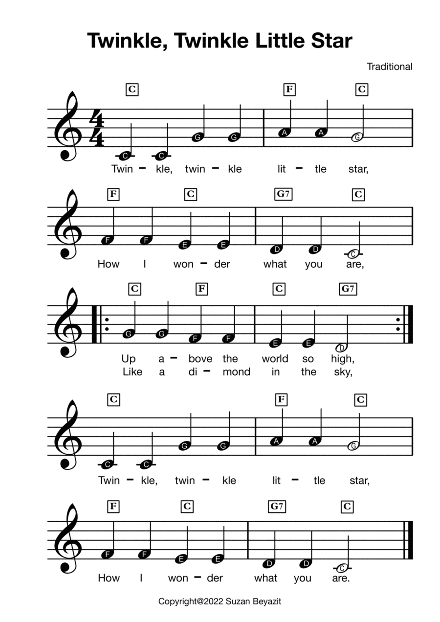 twinkle twinkle little star sheet music piano