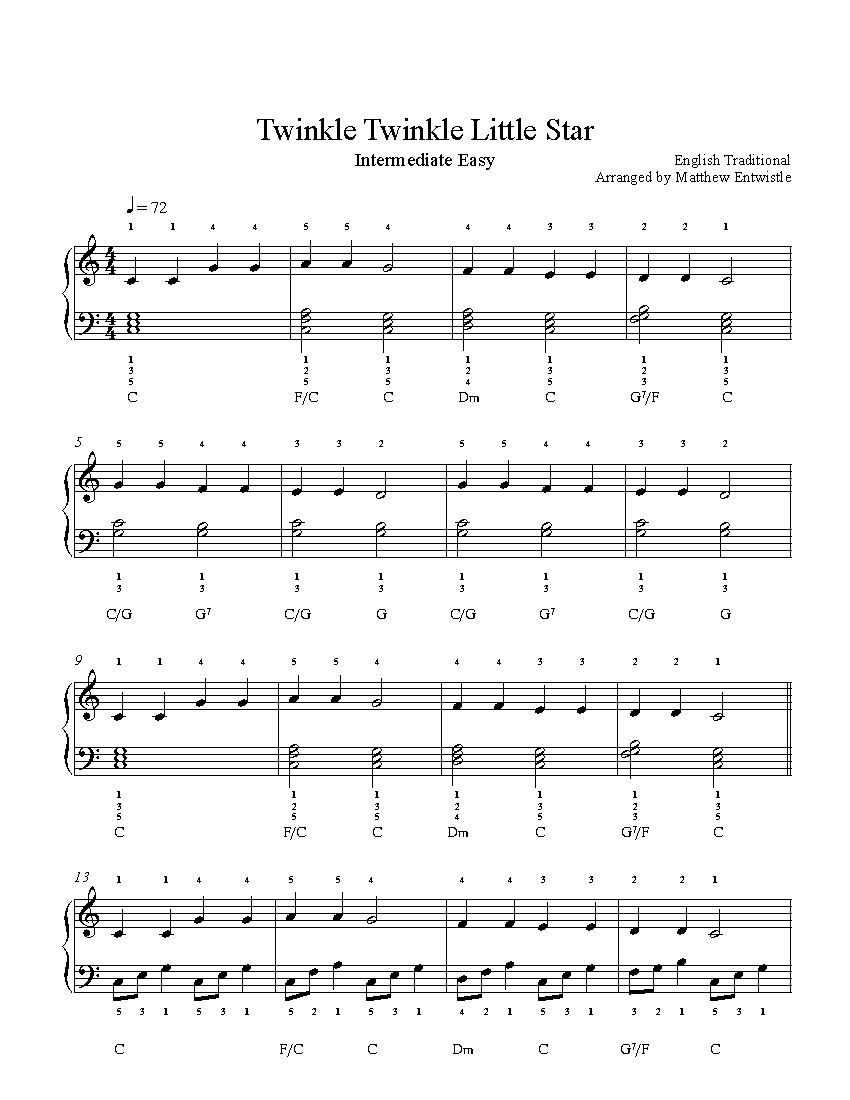 Twinkle Twinkle Little Star By Traditional Sheet Music Lesson Intermediate Level