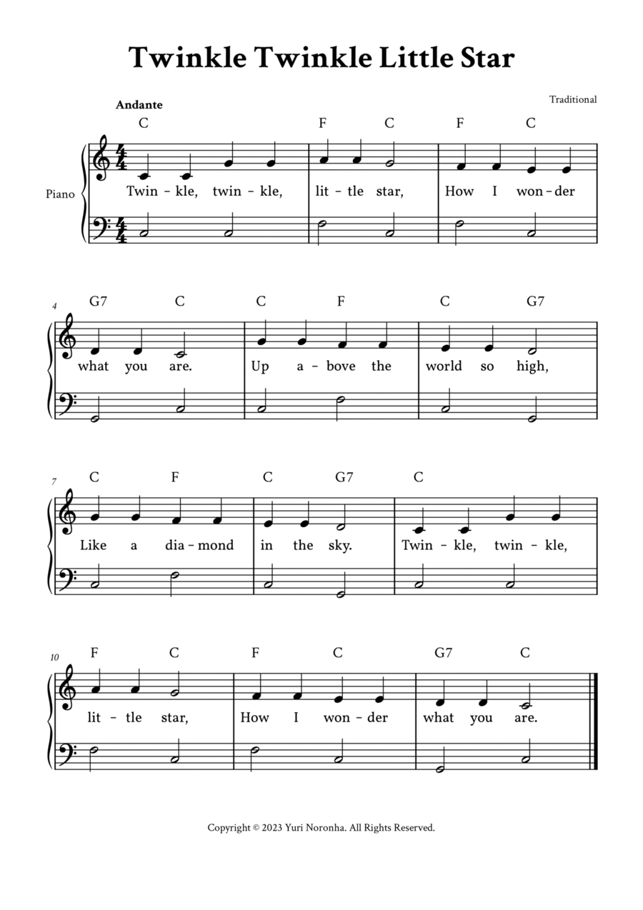 Twinkle Twinkle Little Star Easy Piano In C with Lyrics By Traditional Piano Method Easy Piano Digital Sheet Music Sheet Music Plus