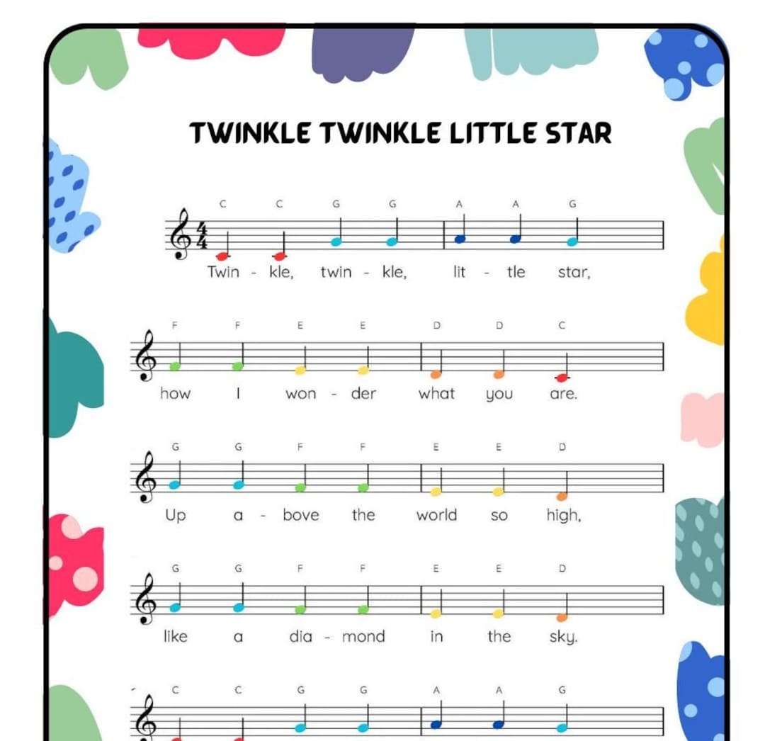 Twinkle Twinkle Little Star Easy Sheet Music For Baby Einstein Paino Etsy