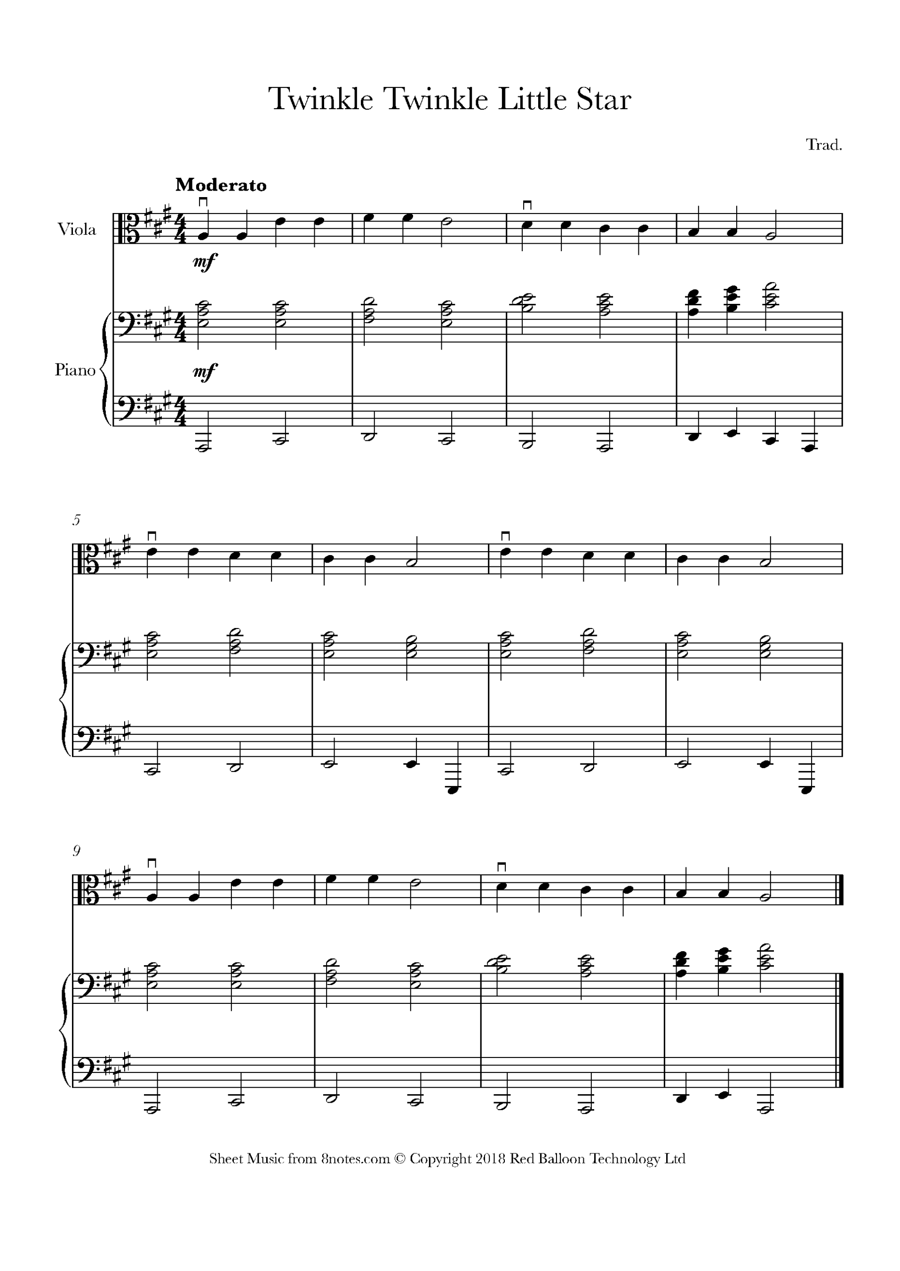 twinkle twinkle little star sheet music for piano