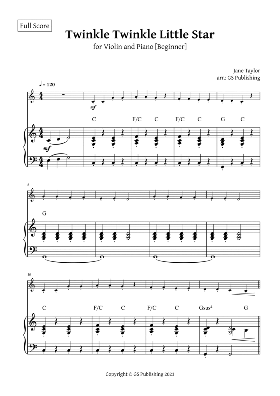 twinkle twinkle piano sheet music