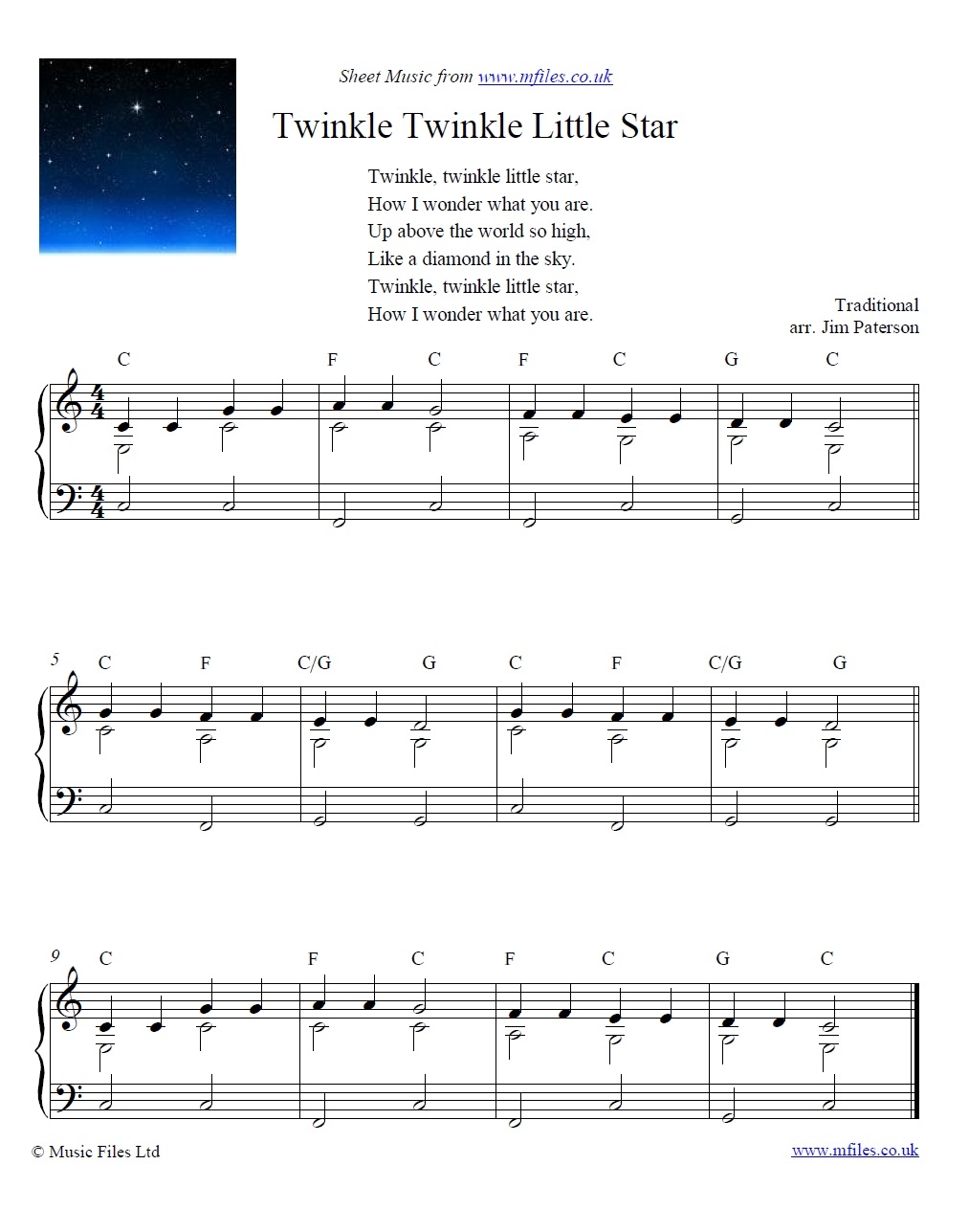 twinkle twinkle little star piano sheet music twinkle twinkle little star piano sheet music