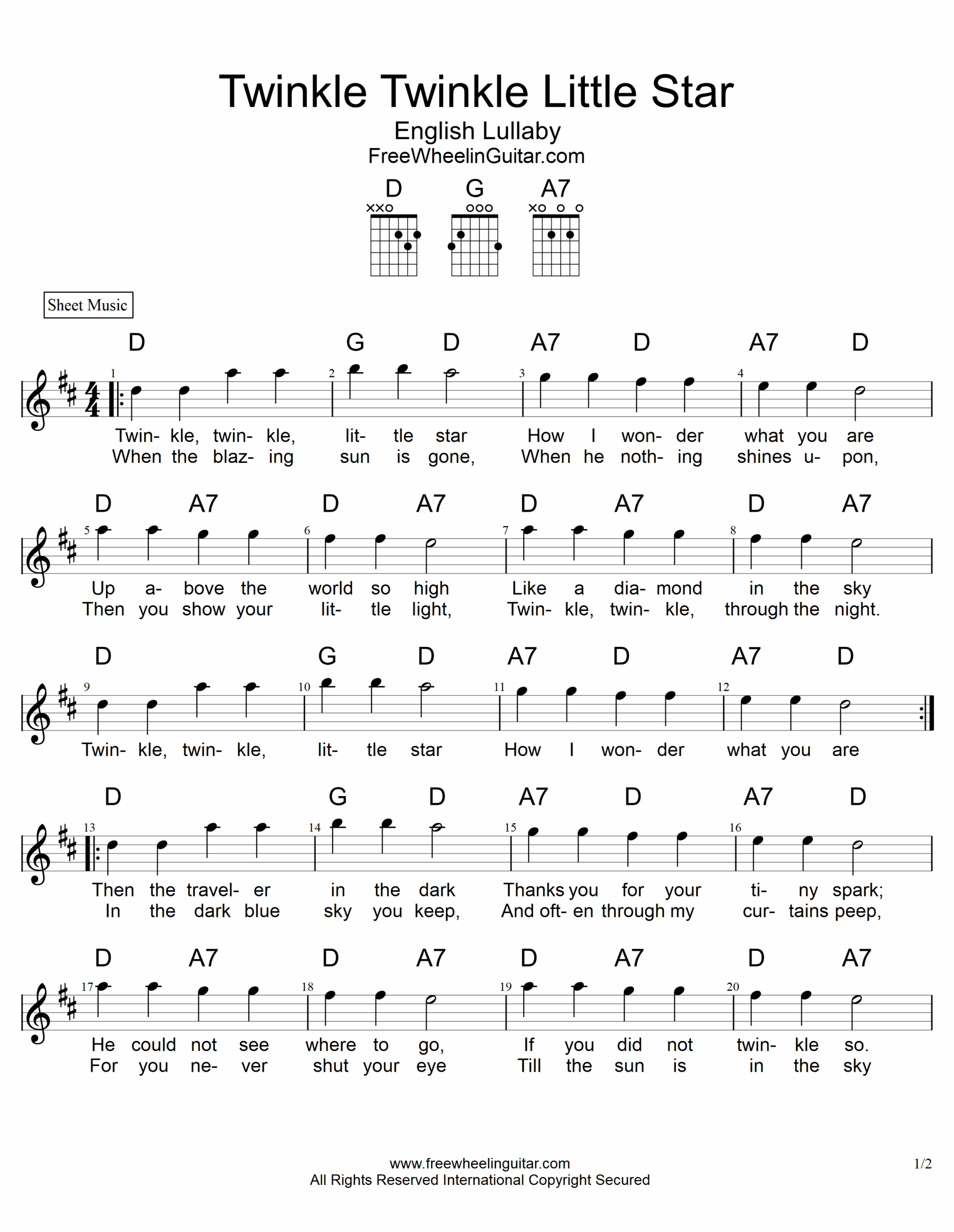 piano sheet music for twinkle twinkle little star