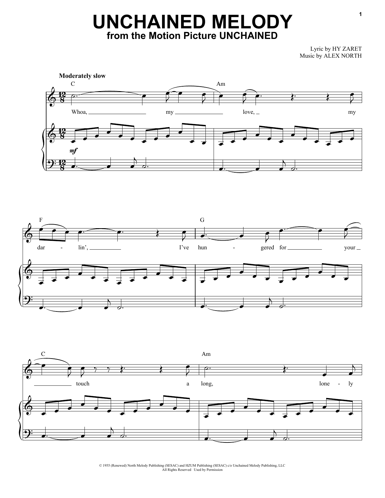 Unchained Melody By The Righteous Brothers Sheet Music For Piano Vocal At Sheet Music Direct