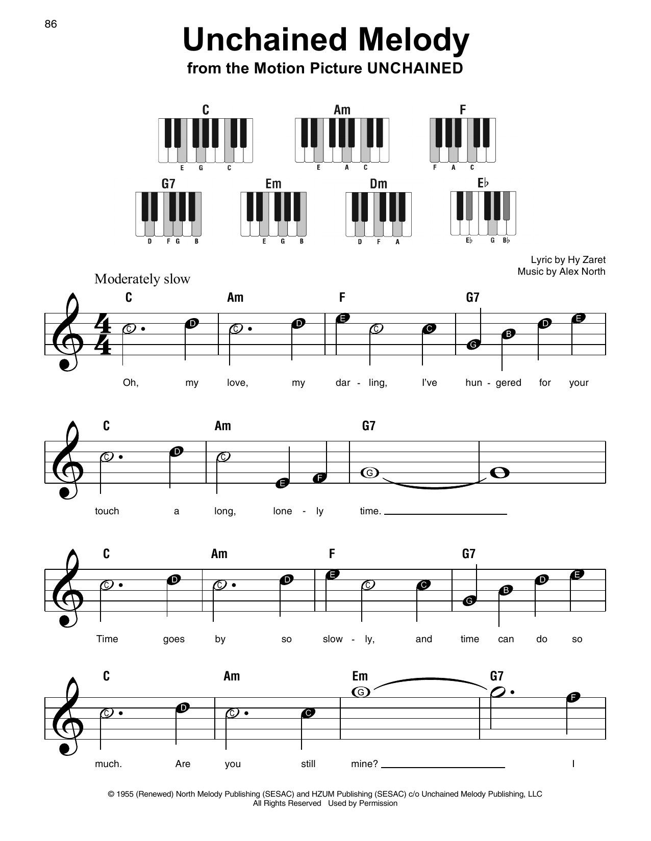 Unchained Melody By The Righteous Brothers Sheet Music For Super Easy Piano At Sheet Music Direct