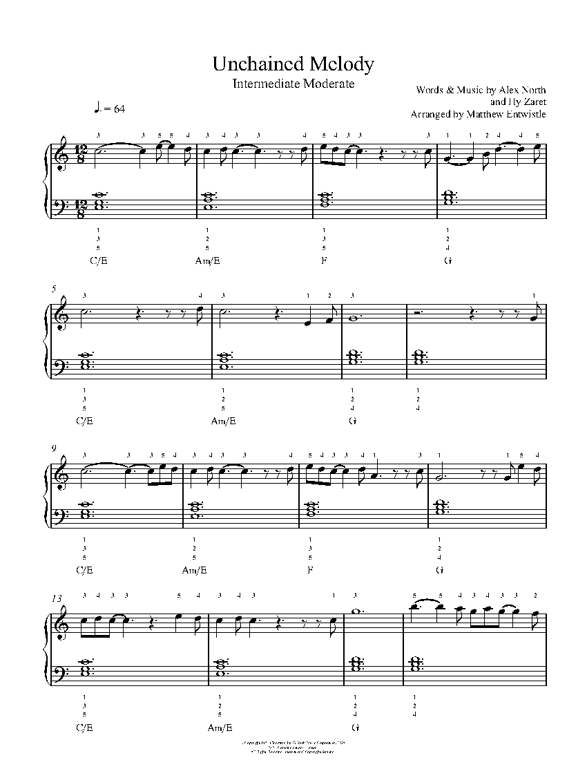 unchained melody piano sheet music