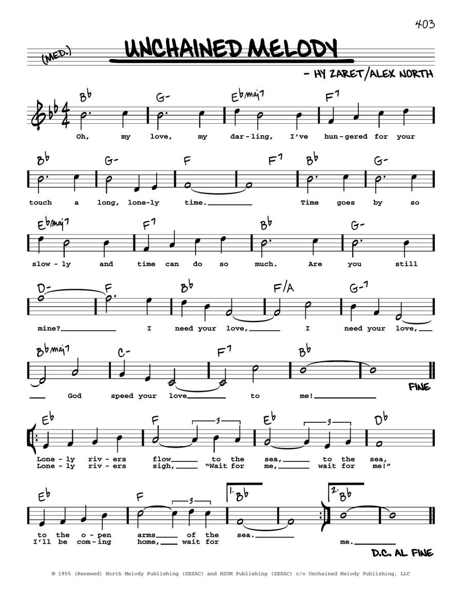 Unchained Melody High Voice By The Righteous Brothers Piano Piano Accompaniment High Voice Digital Sheet Music Sheet Music Plus