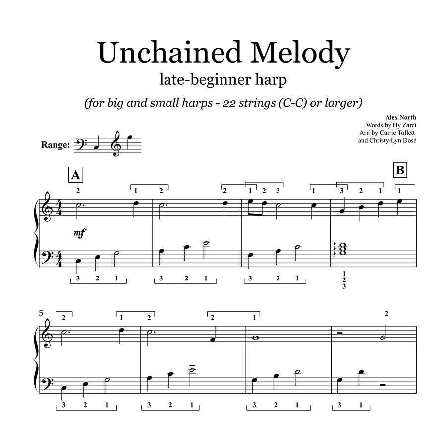 Unchained Melody Late Beginner Sheet Music Learning The Harp