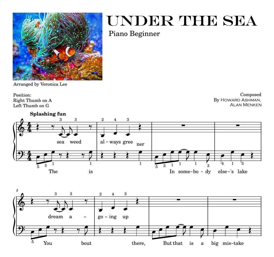 piano sheet music for under the sea