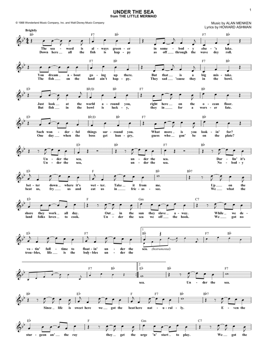 Under The Sea from The Little Mermaid By Alan Menken Piano Digital Sheet Music Sheet Music Plus