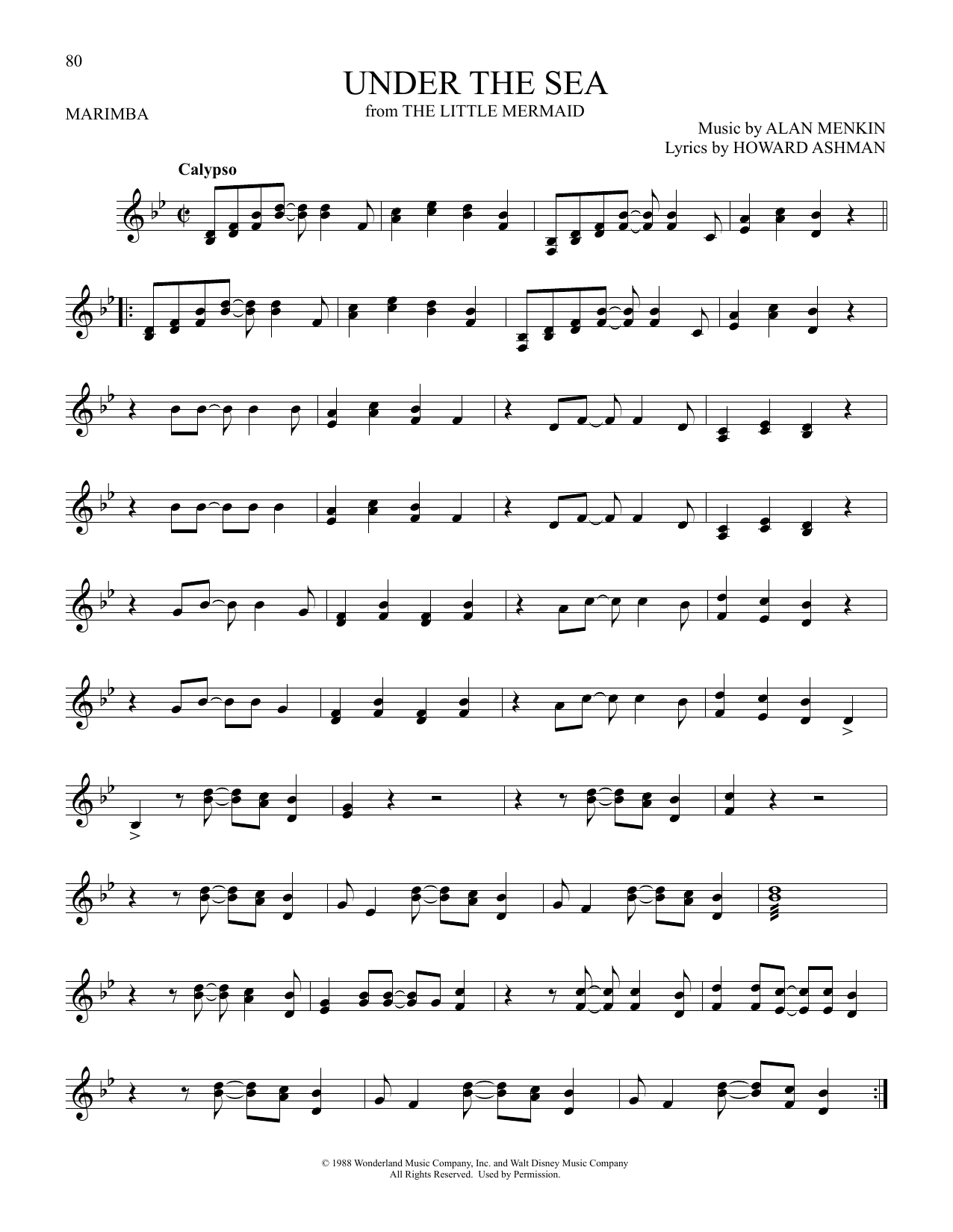 Under The Sea from The Little Mermaid By Alan Menken Sheet Music For Marimba Solo At Sheet Music Direct Under The Sea from The Little Mermaid By Alan Menken Sheet Music For Marimba Solo At Sheet Music Direct