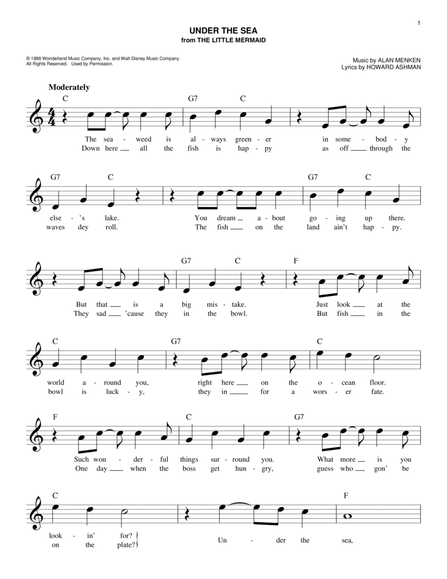 under the sea piano sheet music under the sea piano sheet music